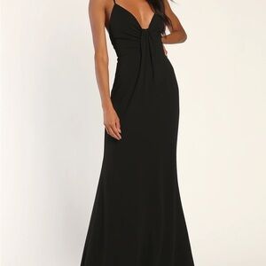 Lulu's Thoughts of Romance Black Lace-Up Mermaid Maxi Dress